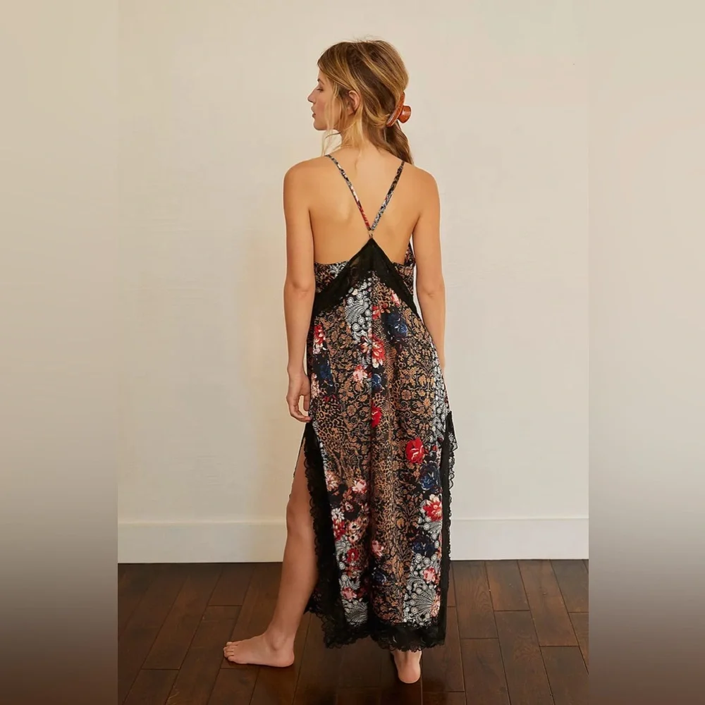 Free People Intimately right now midi slip dress nightie black combo festival - Picture 4 of 16